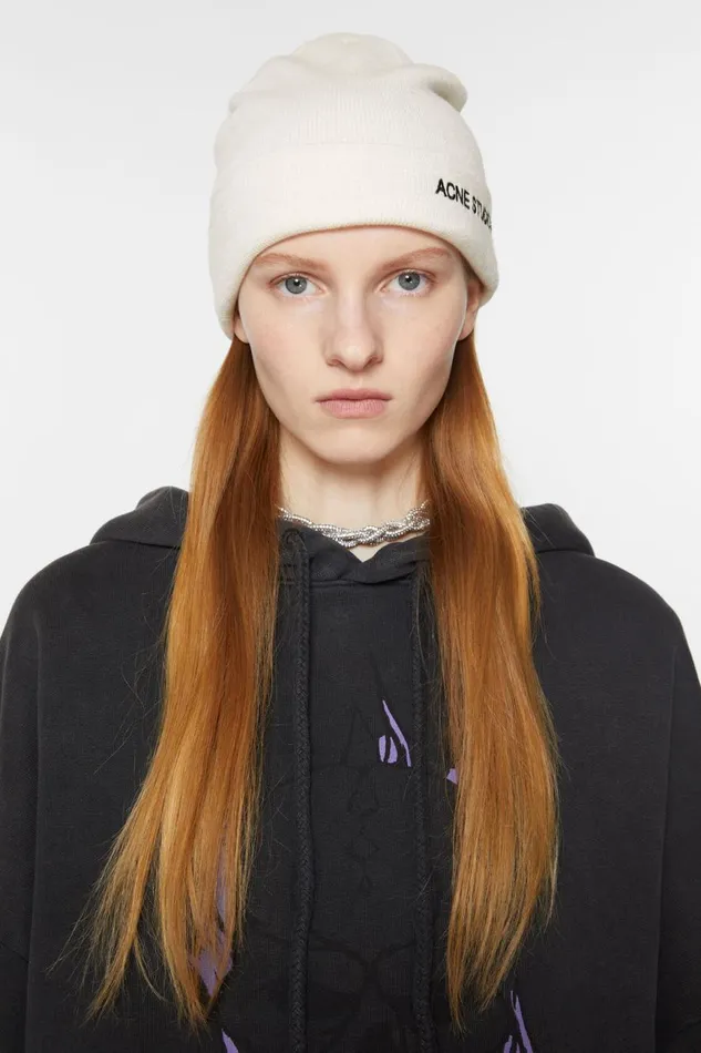 Men Embroidered Logo Beanie Off White Acne Studios Hats
