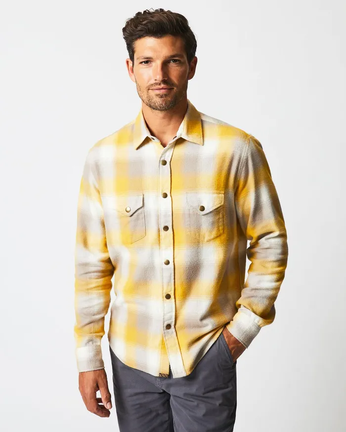 Men Flannel Bold Plaid Western Snap Front Shirt Naturalyellow Billy Reid Shirting