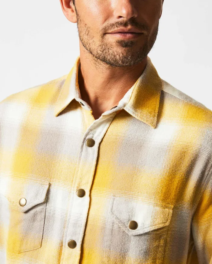 Men Flannel Bold Plaid Western Snap Front Shirt Naturalyellow Billy Reid Shirting