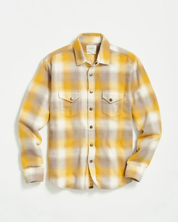 Men Flannel Bold Plaid Western Snap Front Shirt Naturalyellow Billy Reid Shirting