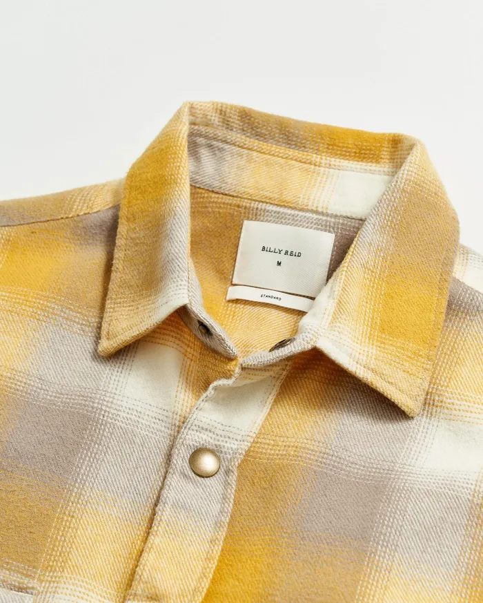 Men Flannel Bold Plaid Western Snap Front Shirt Naturalyellow Billy Reid Shirting