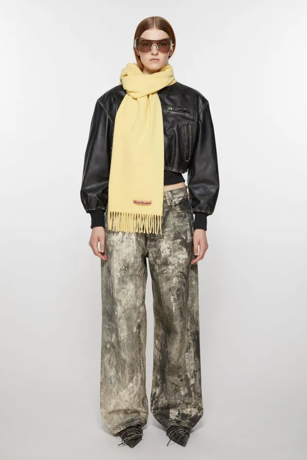 Men Fringe Wool Scarf 8211 Narrow Vanilla Yellow Acne Studios Scarves