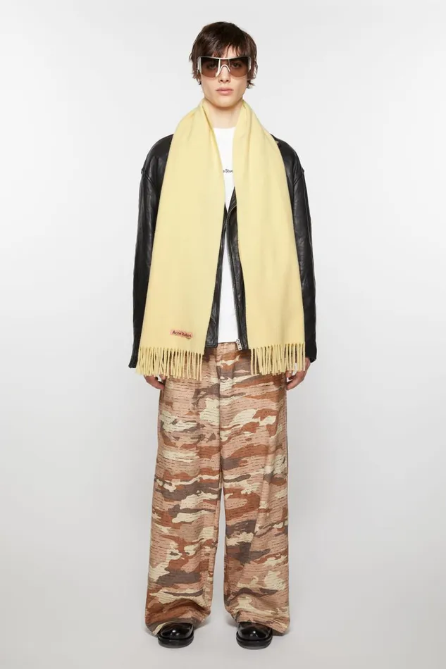Men Fringe Wool Scarf 8211 Narrow Vanilla Yellow Acne Studios Scarves