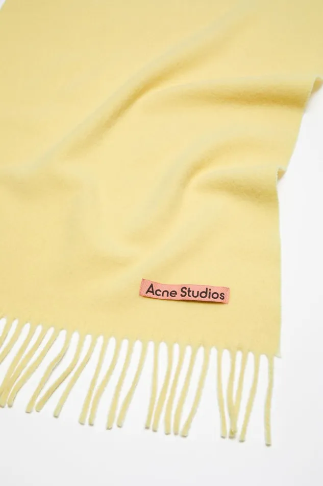 Men Fringe Wool Scarf 8211 Narrow Vanilla Yellow Acne Studios Scarves
