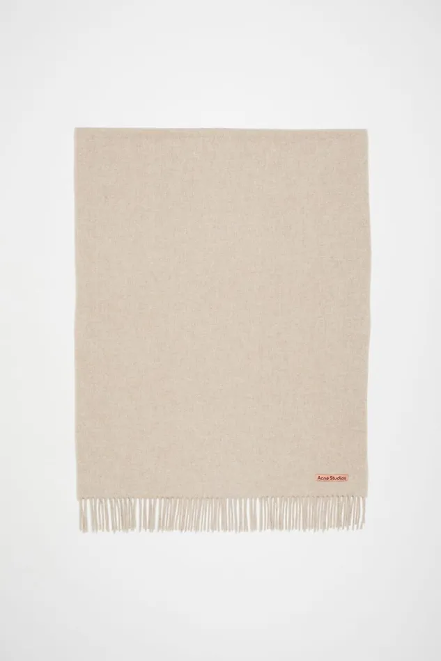 Men Fringe Wool Scarf 8211 Oversized Oatmeal Melange Acne Studios Scarves