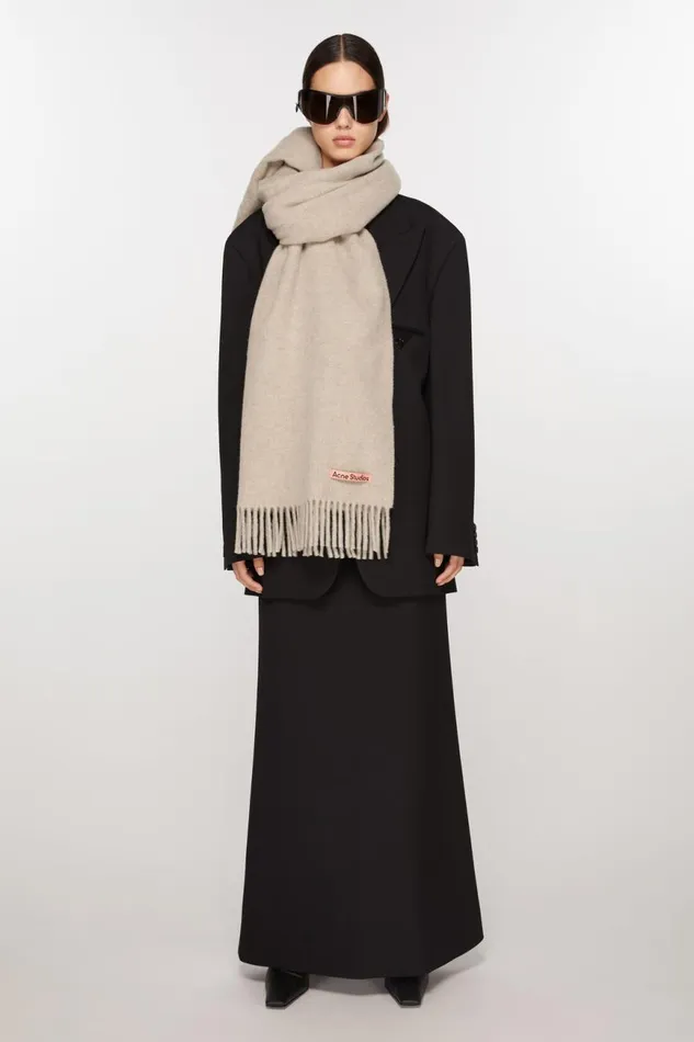 Men Fringe Wool Scarf 8211 Oversized Oatmeal Melange Acne Studios Scarves