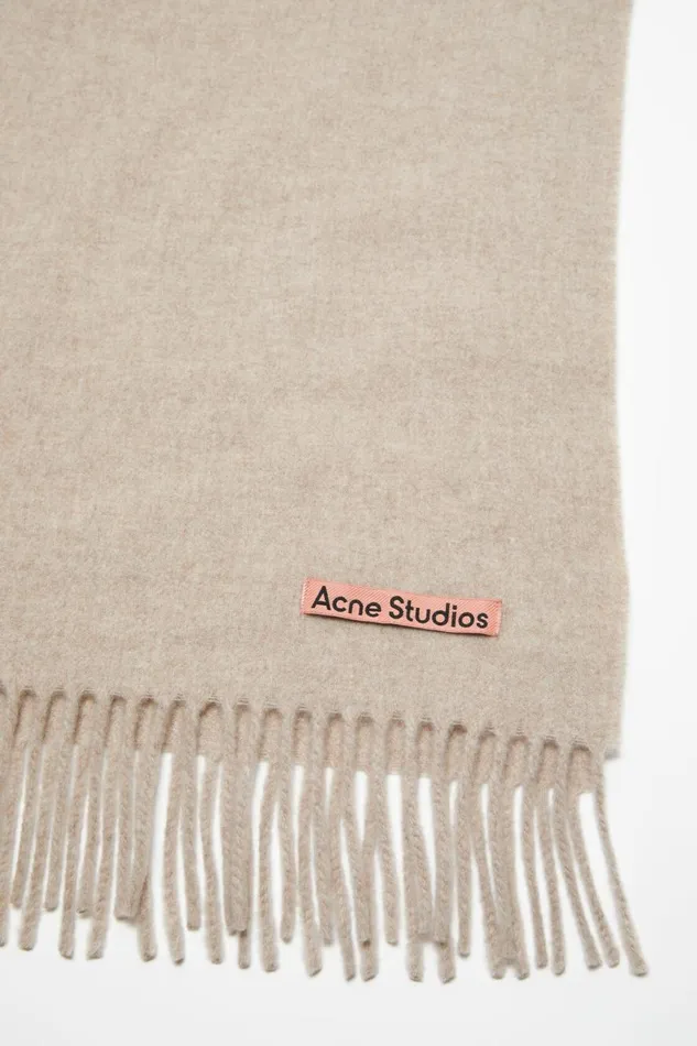 Men Fringe Wool Scarf 8211 Oversized Oatmeal Melange Acne Studios Scarves