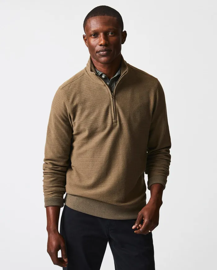 Men Herringbone Half Zip Moss Green Billy Reid Sweaters and Sweatshirts