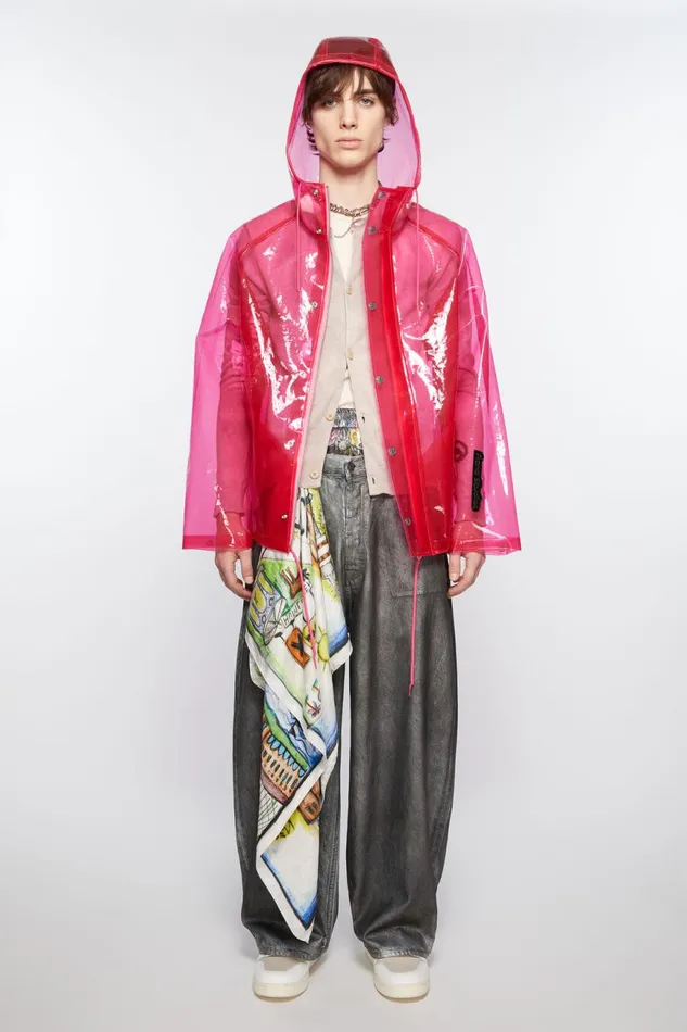 Men Hooded Transparent Jacket Berry Pink Acne Studios Outerwear
