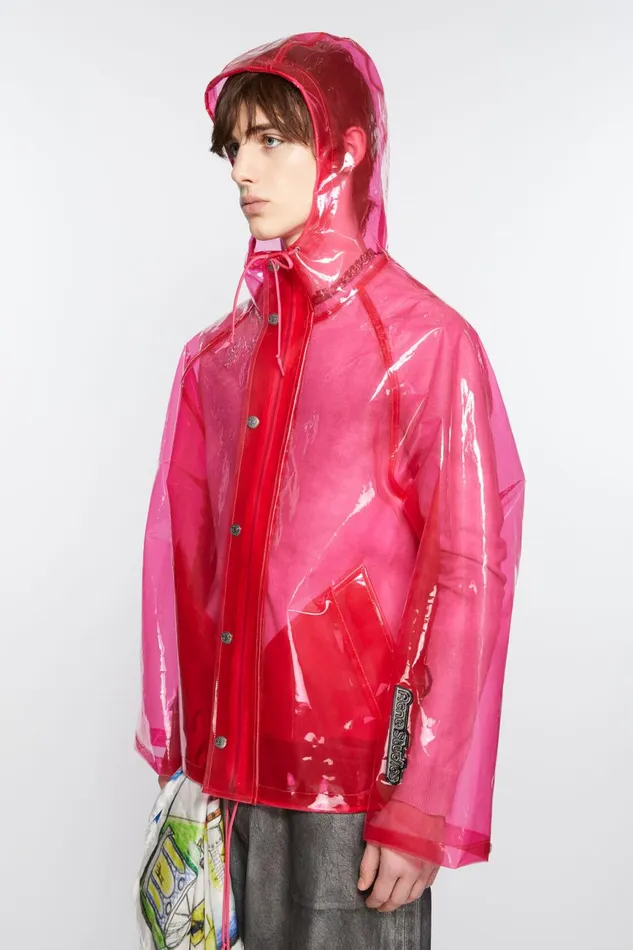 Men Hooded Transparent Jacket Berry Pink Acne Studios Outerwear