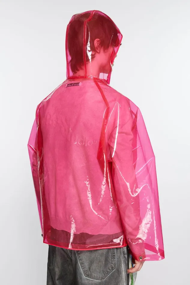 Men Hooded Transparent Jacket Berry Pink Acne Studios Outerwear
