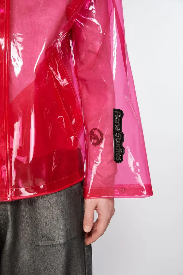 Men Hooded Transparent Jacket Berry Pink Acne Studios Outerwear
