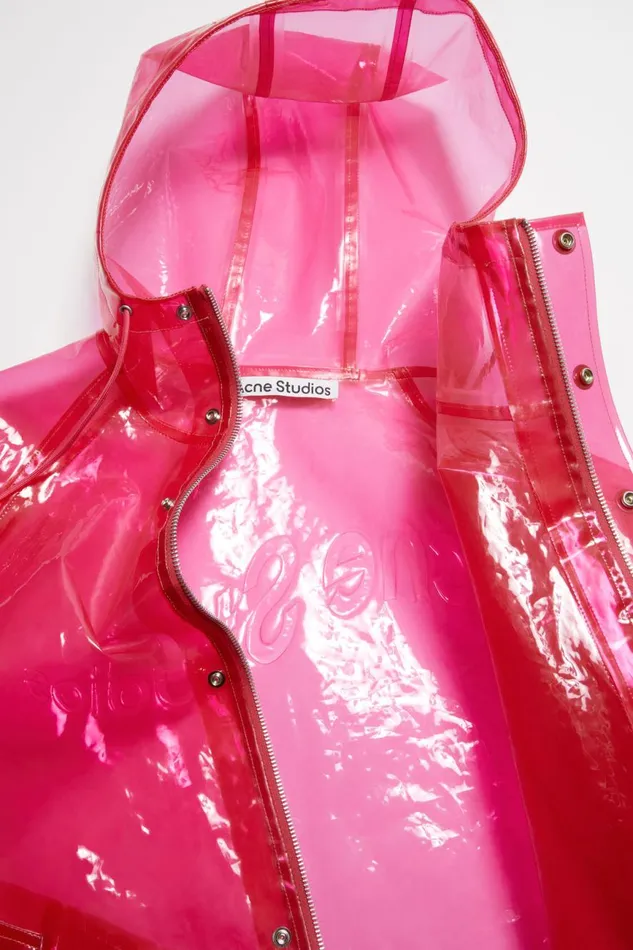 Men Hooded Transparent Jacket Berry Pink Acne Studios Outerwear