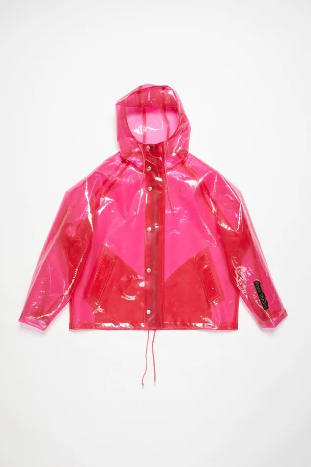 Men Hooded Transparent Jacket Berry Pink Acne Studios Outerwear