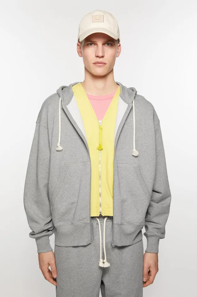 Men Hooded Zip Sweater Light Grey Melange Acne Studios Sweatshirts