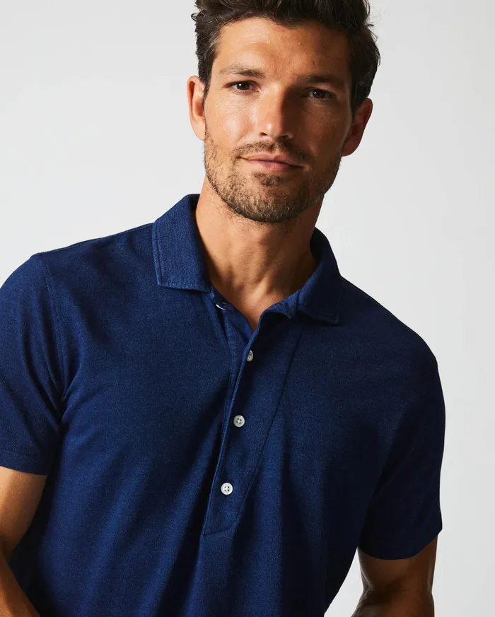 Men Indigo Polo Dark Indigo Billy Reid Polos Tees and Henleys