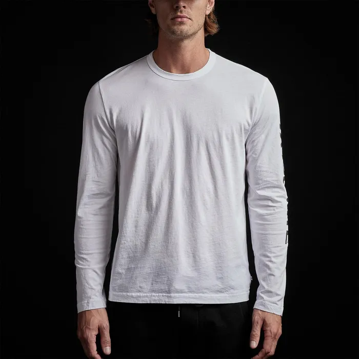 MEN James Perse GRAPHICS YOSEMITE Mountain Long Sleeve Crew Neck White