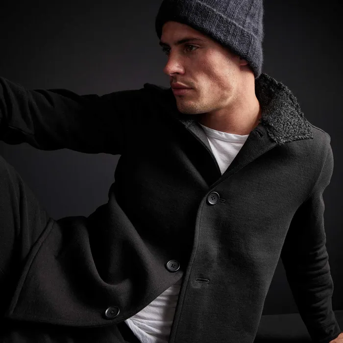MEN James Perse JACKETSOUTERWEAR Fleece Funnel Neck Peacoat Black