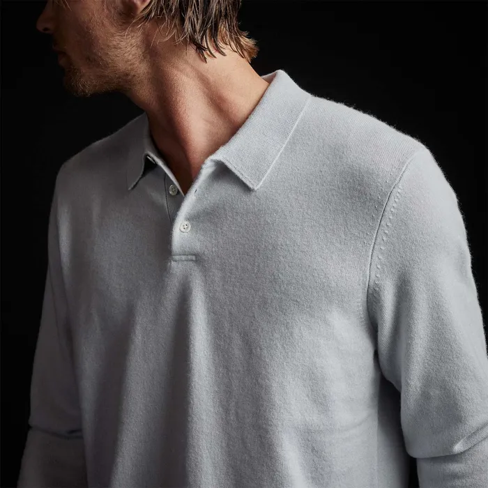 MEN James Perse SWEATERS Recycled Cashmere Long Sleeve Polo Clear Blue