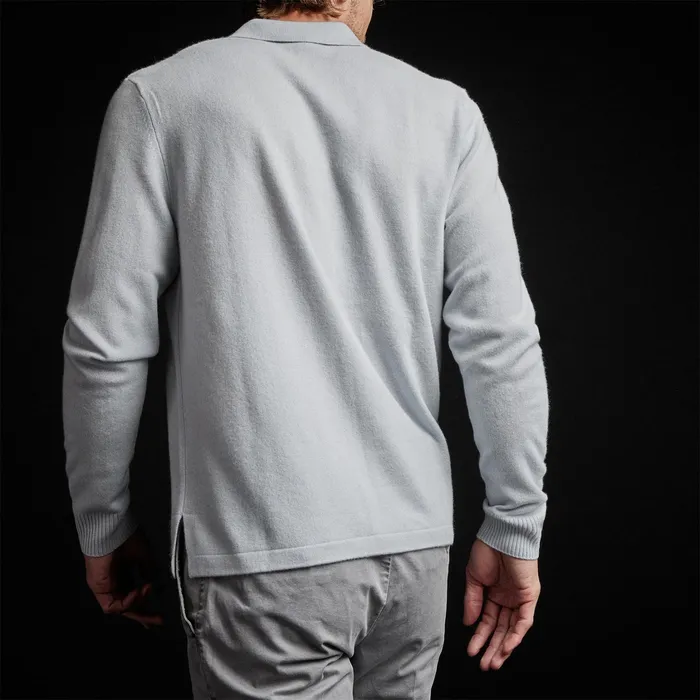 MEN James Perse SWEATERS Recycled Cashmere Long Sleeve Polo Clear Blue