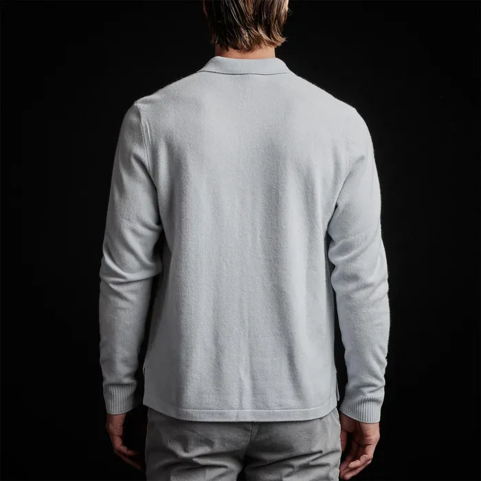 MEN James Perse SWEATERS Recycled Cashmere Long Sleeve Polo Clear Blue