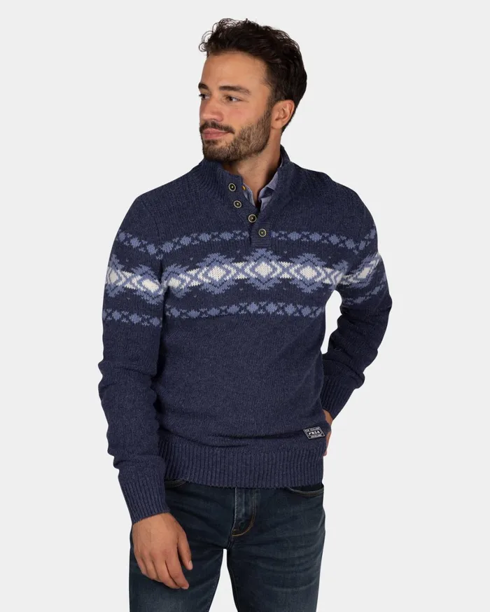 Men Knitwear NZA New Zealand Auckland Blue Pullover With Buttons And Light Blue Pattern 8211 Tin Blue Men Knitwear NZA New Zealand Auckland Blue Pullover With Buttons And Light Blue Pattern 8211 Tin Blue