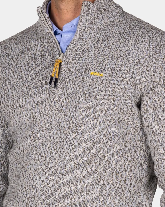 Men Knitwear NZA New Zealand Auckland Grey Wool HalfZip Pullover 8211 Birch Grey Melange