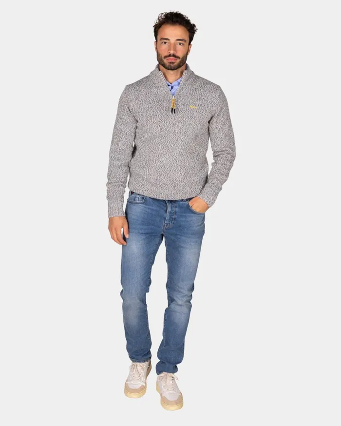 Men Knitwear NZA New Zealand Auckland Grey Wool HalfZip Pullover 8211 Birch Grey Melange