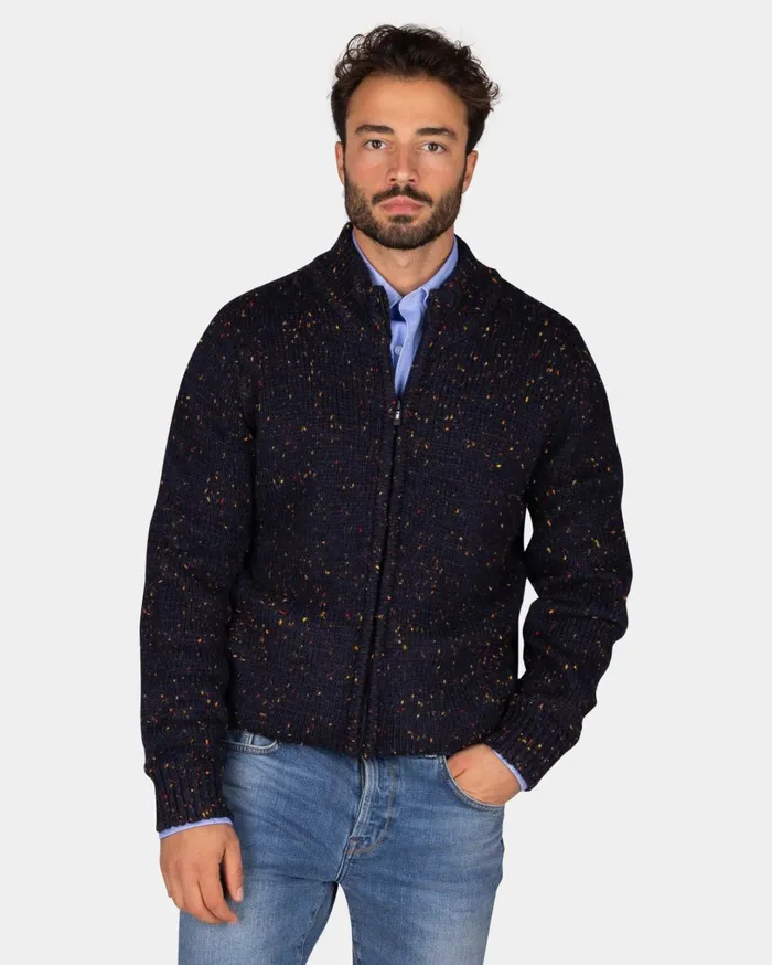 Men Knitwear NZA New Zealand Auckland Mottled Dark Blue Wool Cardigan 8211 Winter Navy