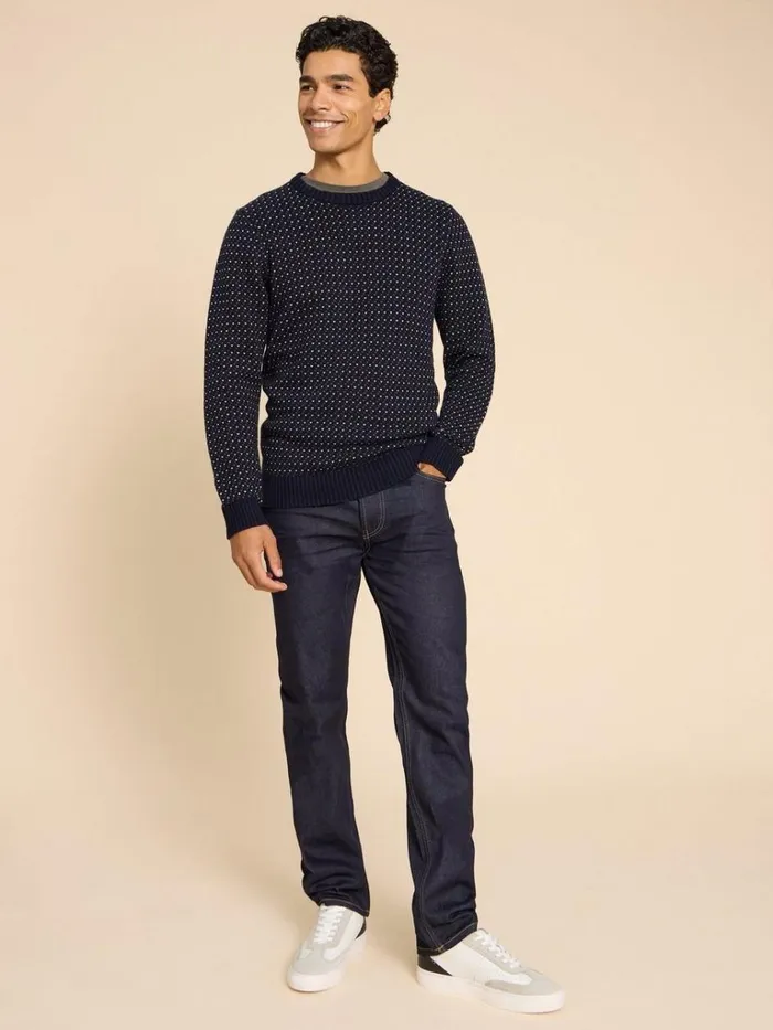 Men KNITWEAR White Stuff Birdseye Crew Neck Jumper Navy Multi