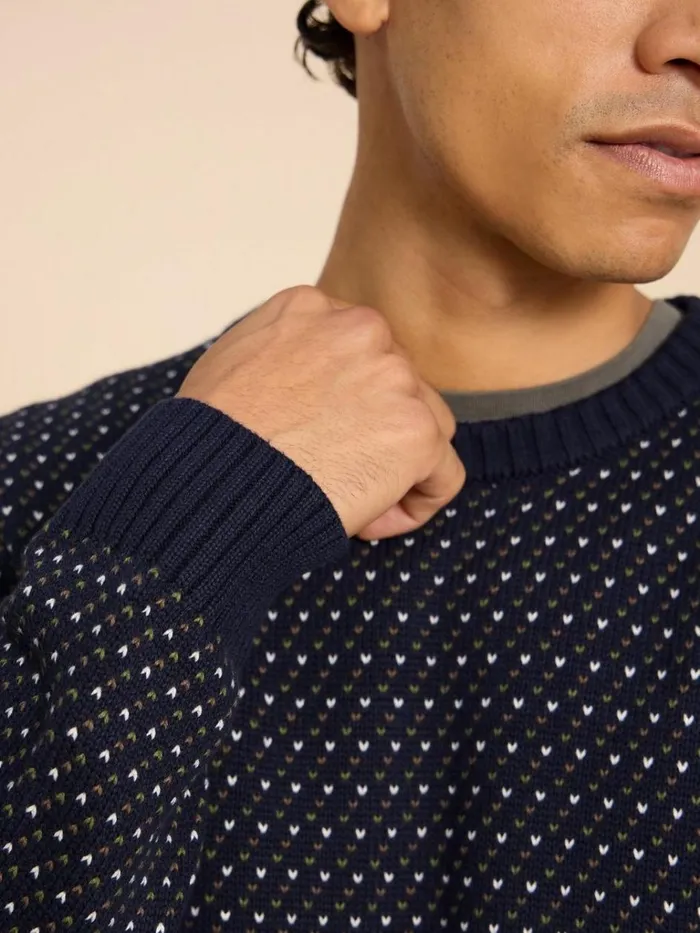 Men KNITWEAR White Stuff Birdseye Crew Neck Jumper Navy Multi Men KNITWEAR White Stuff Birdseye Crew Neck Jumper Navy Multi