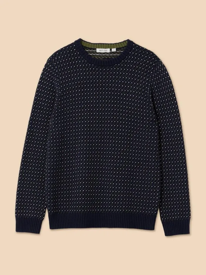 Men KNITWEAR White Stuff Birdseye Crew Neck Jumper Navy Multi Men KNITWEAR White Stuff Birdseye Crew Neck Jumper Navy Multi