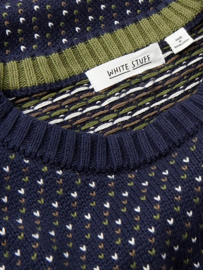 Men KNITWEAR White Stuff Birdseye Crew Neck Jumper Navy Multi Men KNITWEAR White Stuff Birdseye Crew Neck Jumper Navy Multi