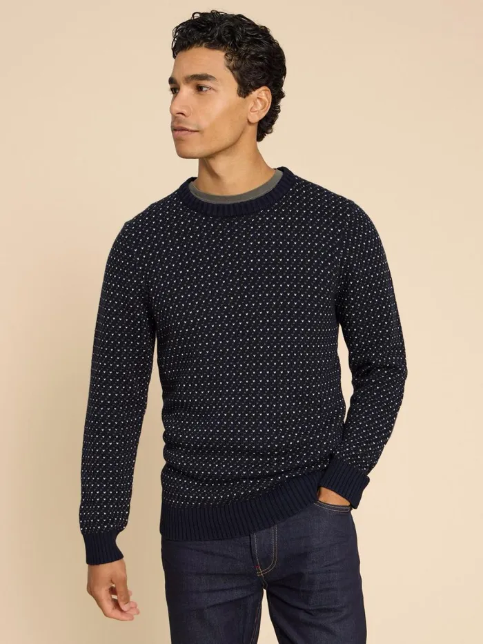 Men KNITWEAR White Stuff Birdseye Crew Neck Jumper Navy Multi Men KNITWEAR White Stuff Birdseye Crew Neck Jumper Navy Multi