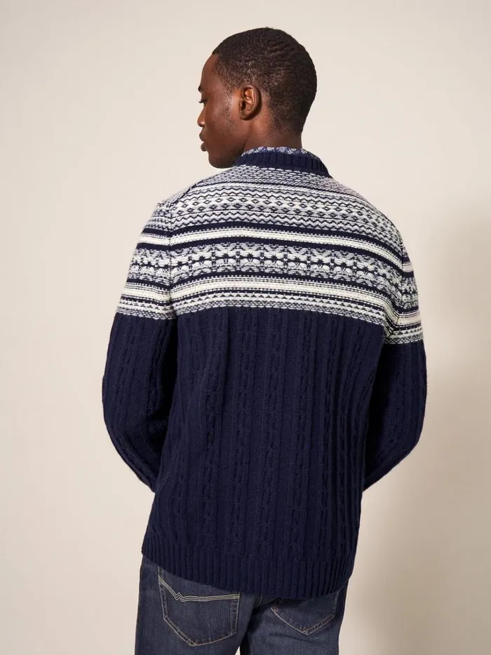 Men KNITWEAR White Stuff Cable Fairisle Crew Dark Navy Men KNITWEAR White Stuff Cable Fairisle Crew Dark Navy