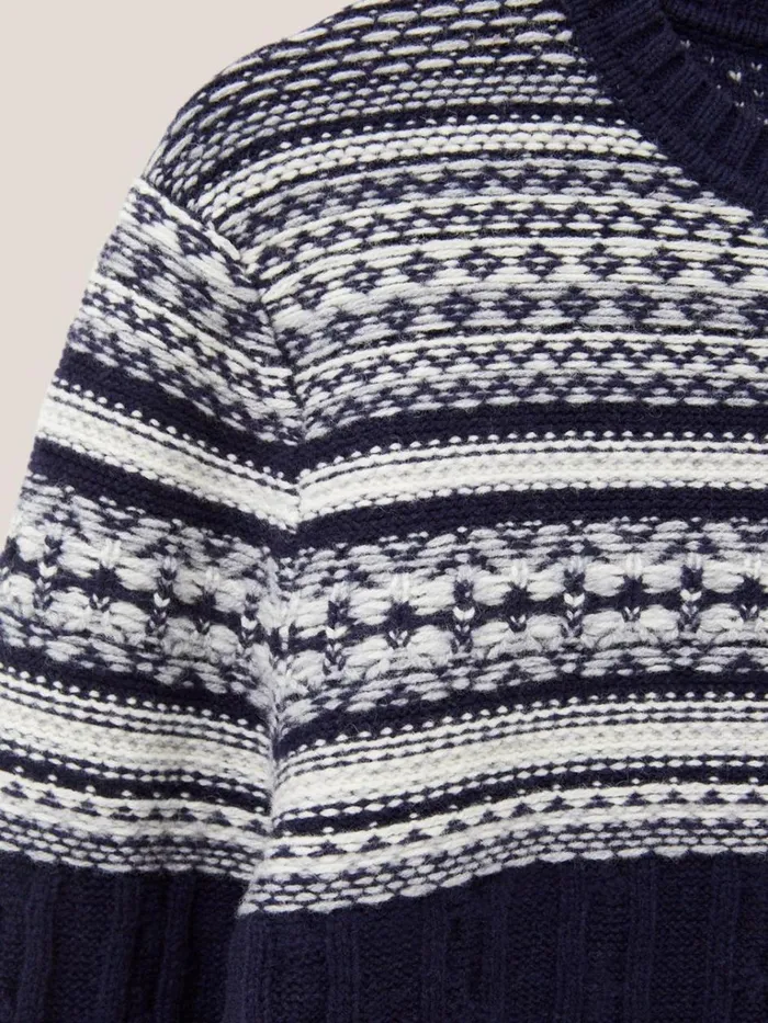 Men KNITWEAR White Stuff Cable Fairisle Crew Dark Navy Men KNITWEAR White Stuff Cable Fairisle Crew Dark Navy