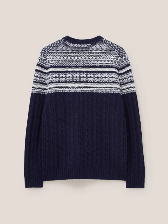 Men KNITWEAR White Stuff Cable Fairisle Crew Dark Navy Men KNITWEAR White Stuff Cable Fairisle Crew Dark Navy