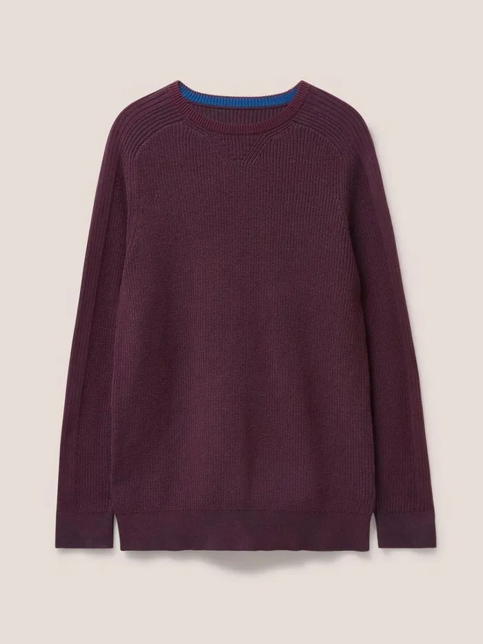 Men KNITWEAR White Stuff Pentire Crew Dk Plum Men KNITWEAR White Stuff Pentire Crew Dk Plum