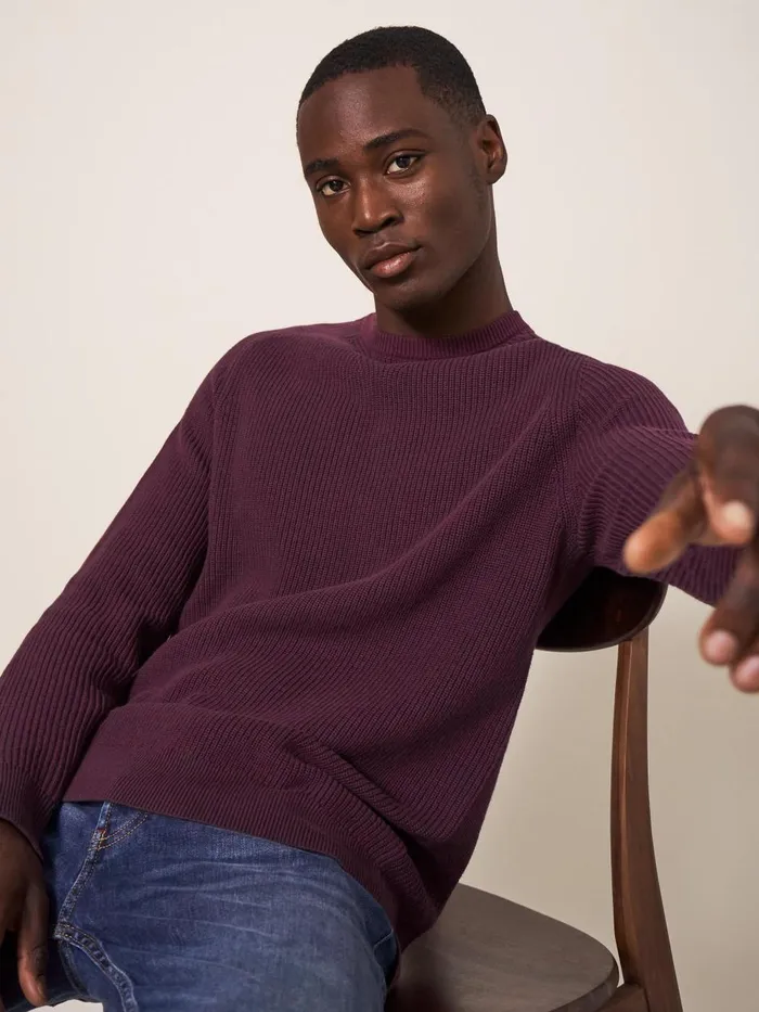 Men KNITWEAR White Stuff Pentire Crew Dk Plum Men KNITWEAR White Stuff Pentire Crew Dk Plum