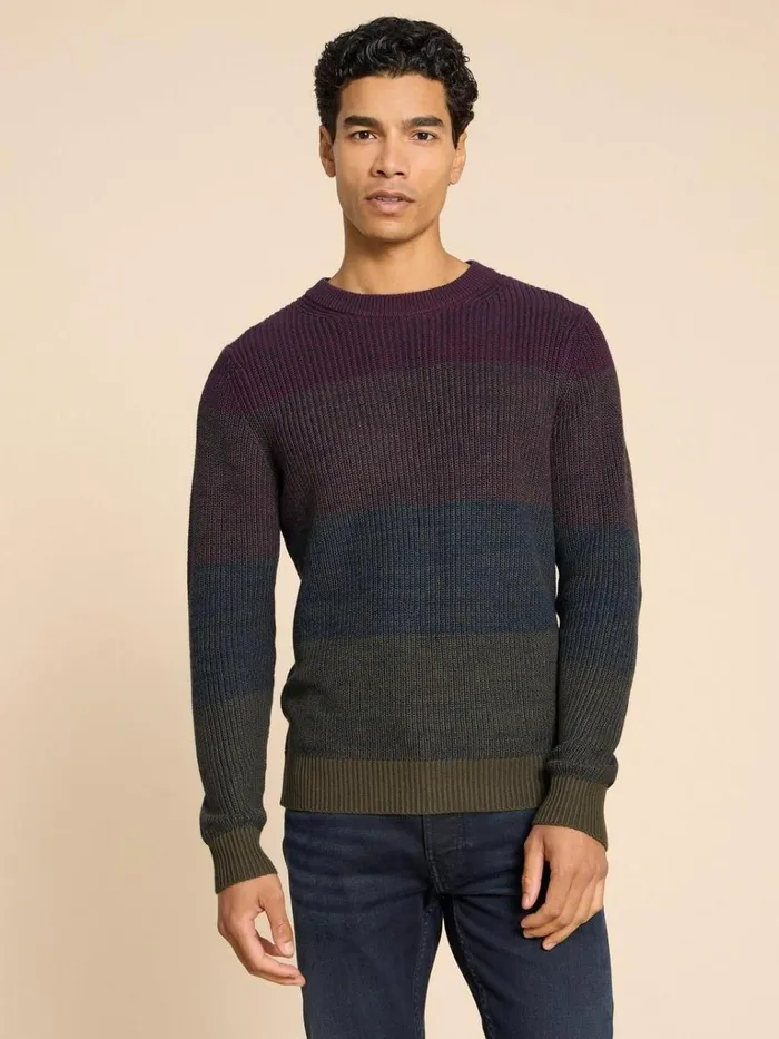 Men KNITWEAR White Stuff Twisted Colourblock Jumper Plum Multi