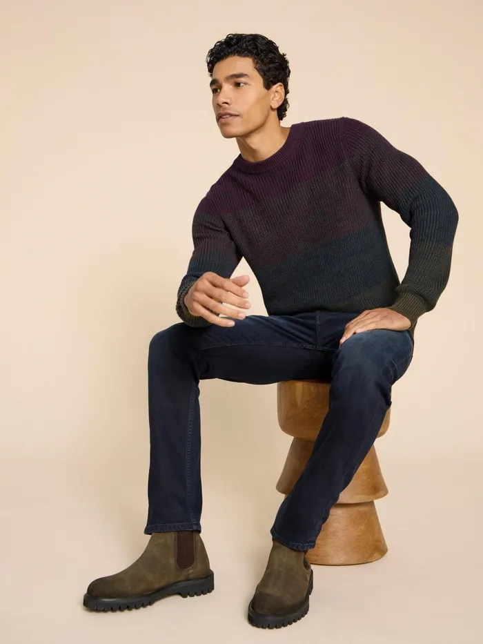 Men KNITWEAR White Stuff Twisted Colourblock Jumper Plum Multi Men KNITWEAR White Stuff Twisted Colourblock Jumper Plum Multi