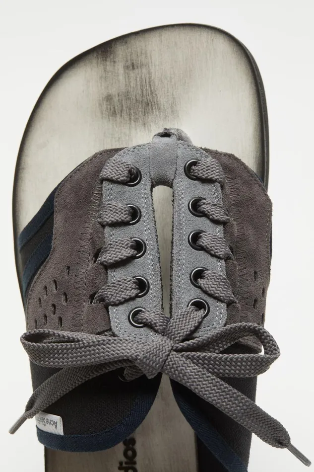 Men Laceup Leather Sandals Black Acne Studios Shoes