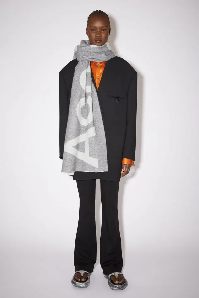 Men Logo Jacquard Scarf Grey Acne Studios Scarves