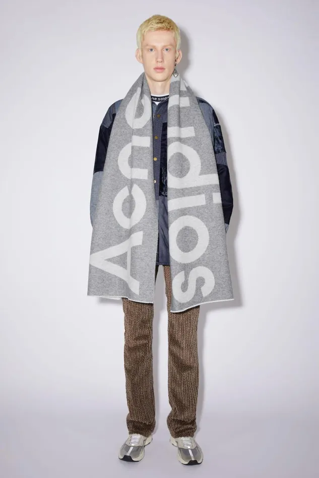 Men Logo Jacquard Scarf Grey Acne Studios Scarves