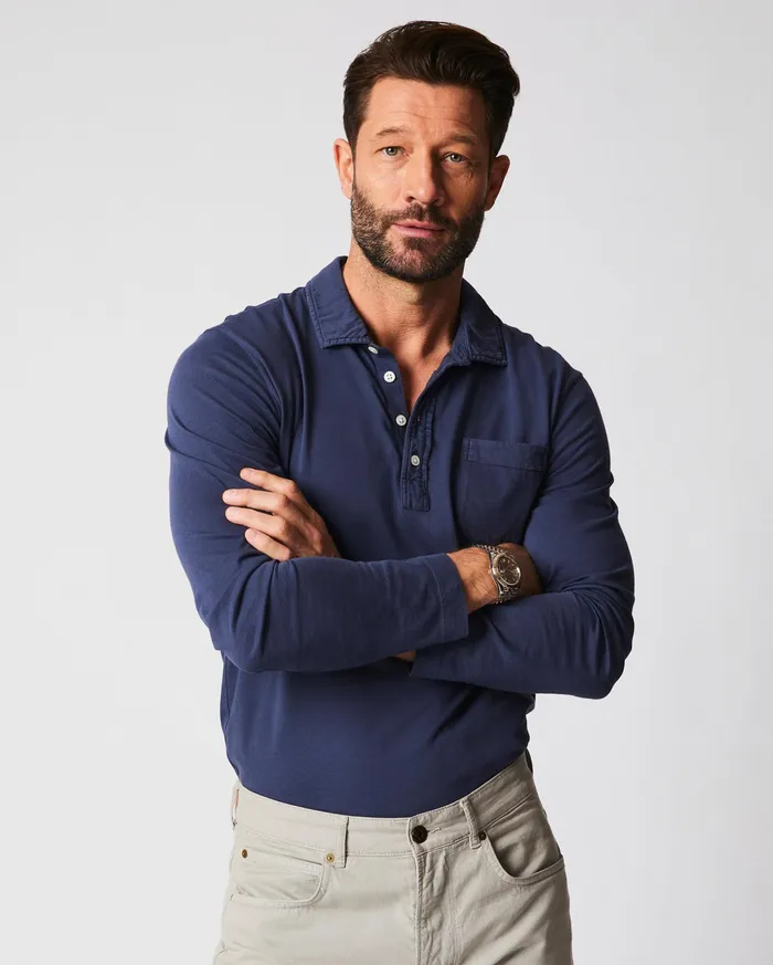 Men Long Sleeve Pensacola Polo Navy Billy Reid Polos Tees and Henleys