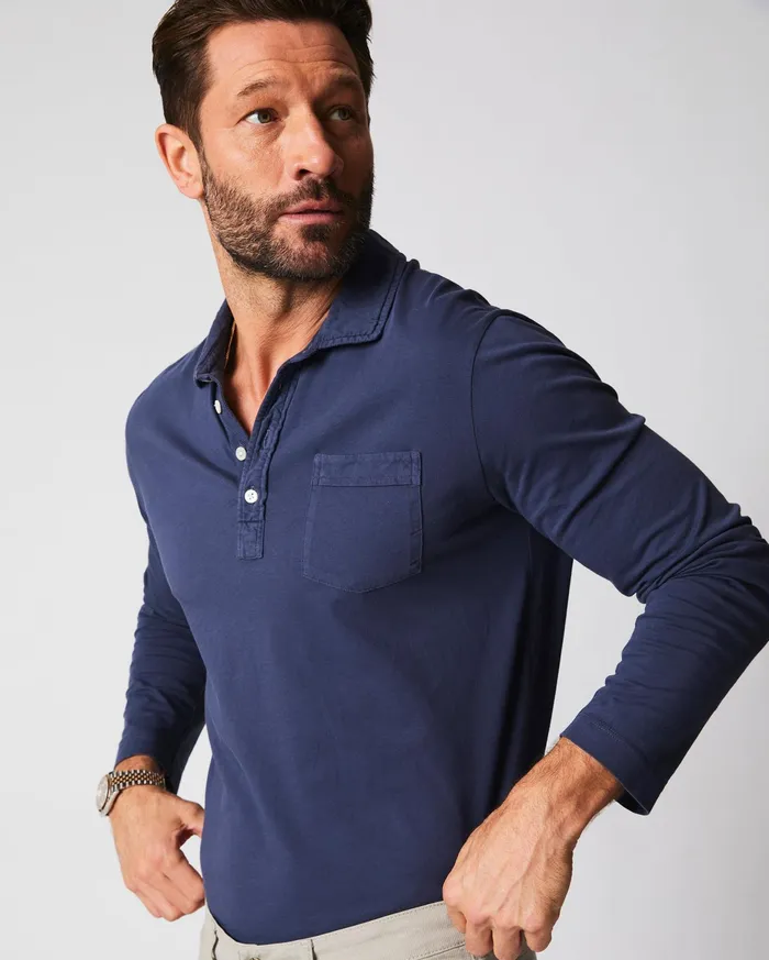 Men Long Sleeve Pensacola Polo Navy Billy Reid Polos Tees and Henleys