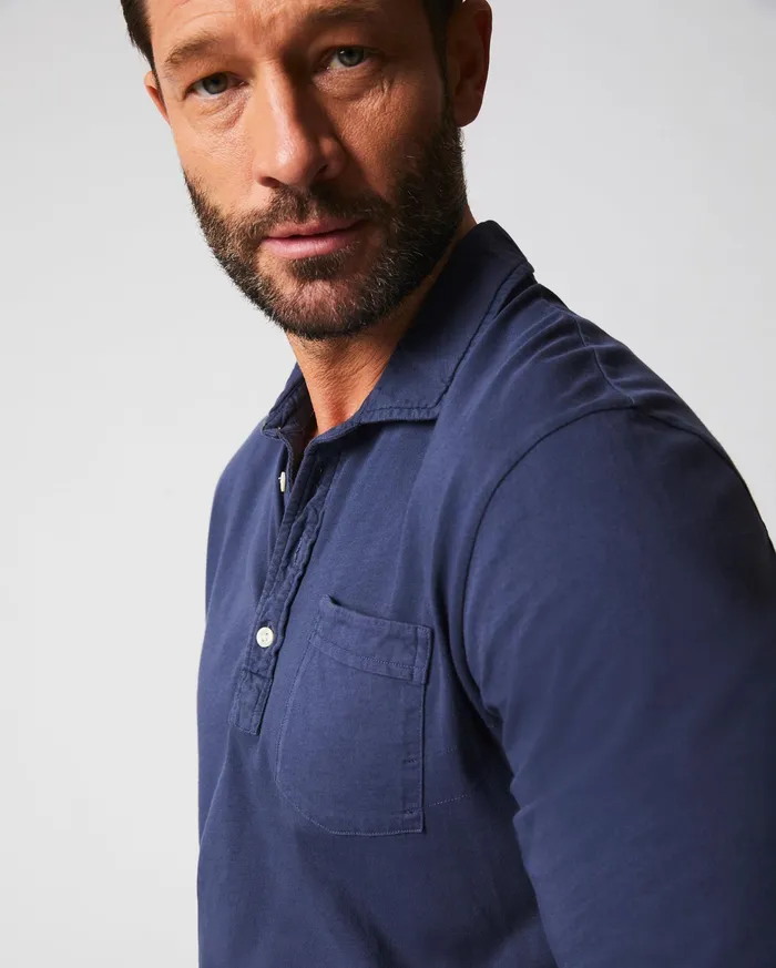 Men Long Sleeve Pensacola Polo Navy Billy Reid Polos Tees and Henleys