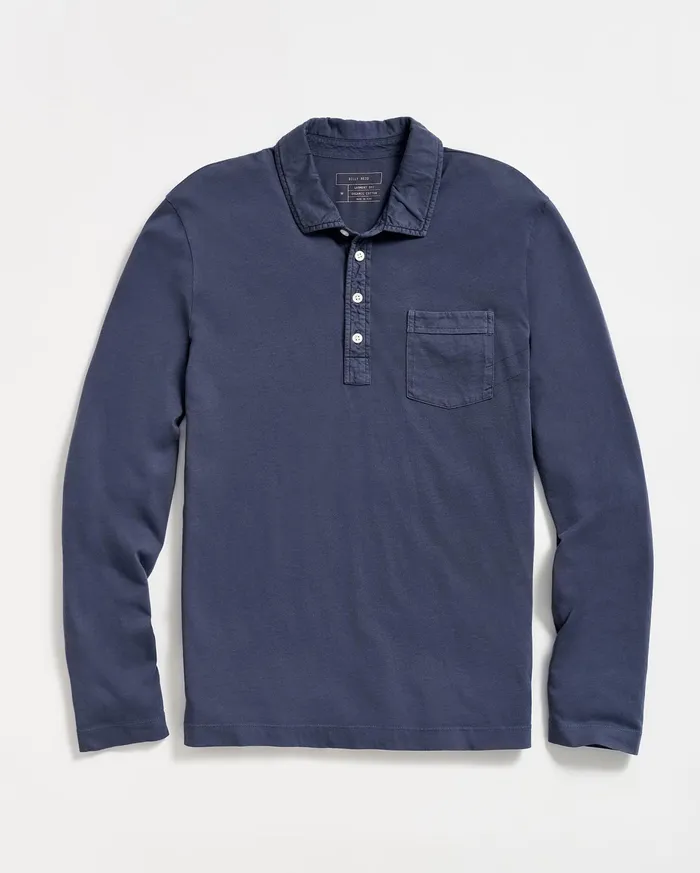 Men Long Sleeve Pensacola Polo Navy Billy Reid Polos Tees and Henleys