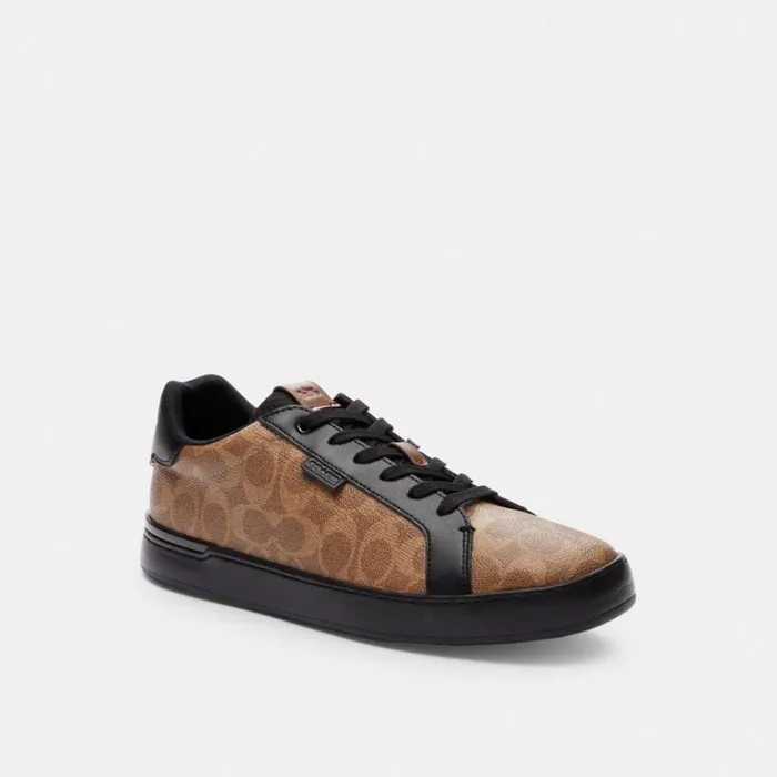 Men Lowline Low Top Sneaker In Signature Canvas Tanblack Coach Sneakers