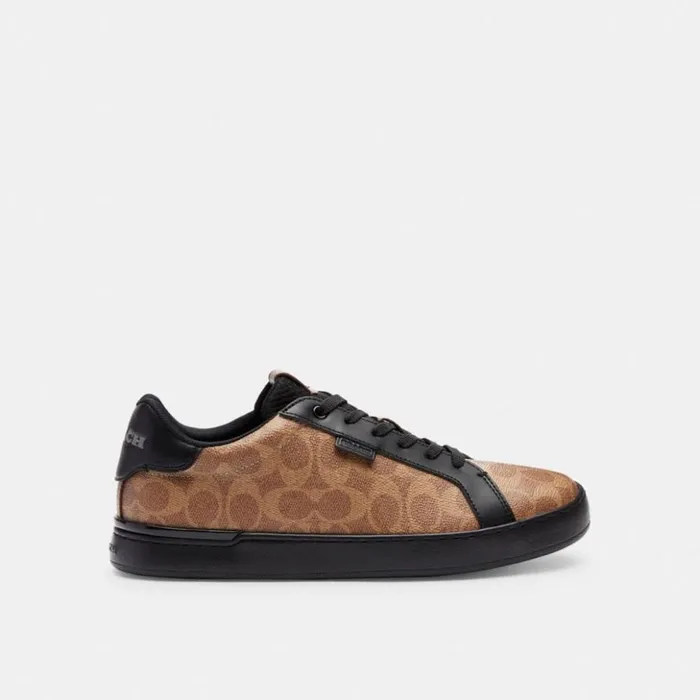 Men Lowline Low Top Sneaker In Signature Canvas Tanblack Coach Sneakers